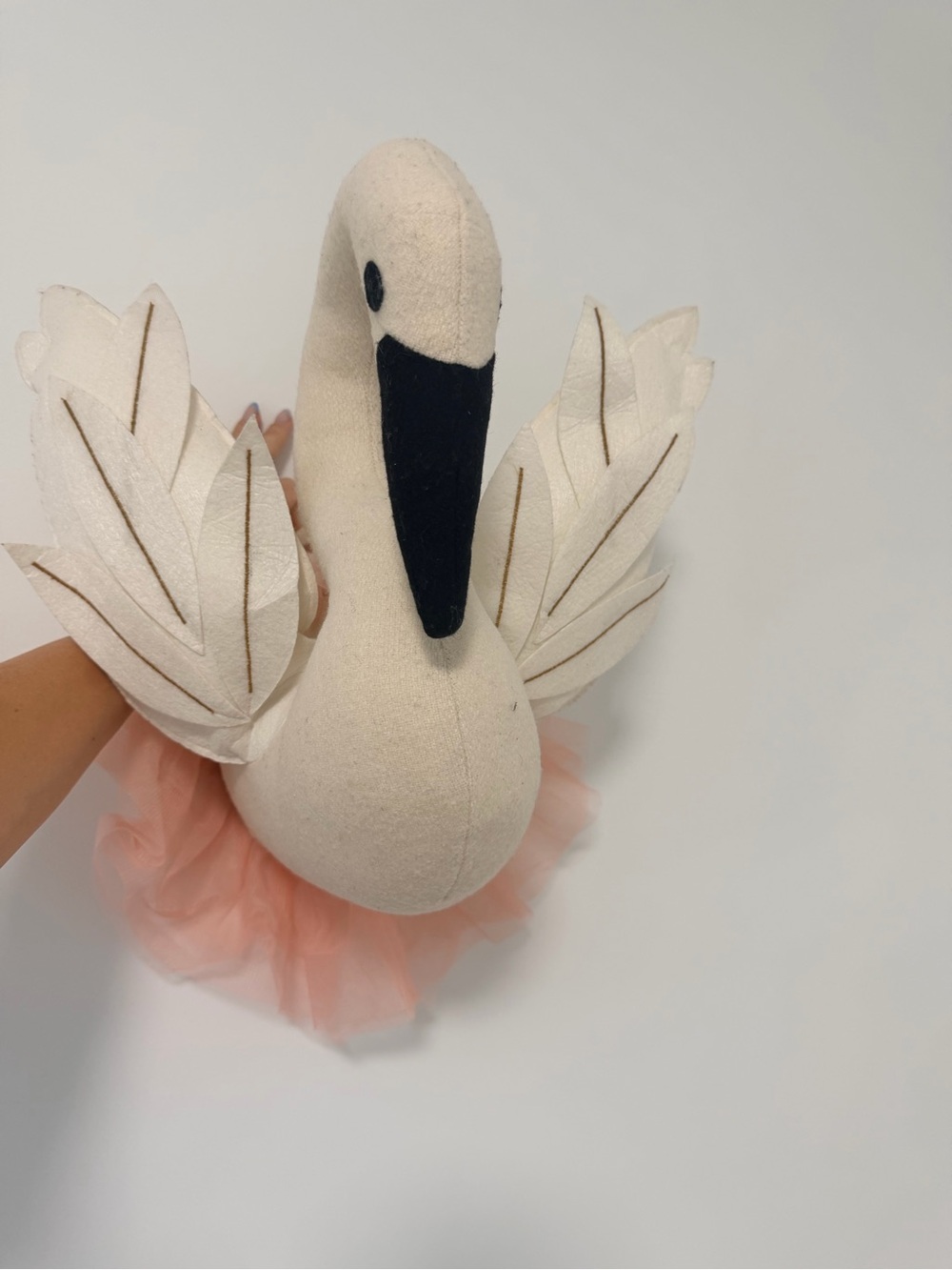 Plush Swan Bird wall decor in Cream with Pink Tulle - Brand: